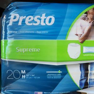 Presto Adult pull-up diapers medium (32"-44" waist) 4 packs of 20 each=80 total!